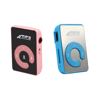 

2 Pcs Mini Mirror Clip USB Digital Mp3 Music Player Support 8GB SD TF Card , Pink & Blue