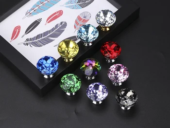 

30mm Diamond Shape Design Colorful Crystal Glass Knobs Cupboard Drawer Pull Door Kitchen Cabinet Wardrobe Handles Hardware