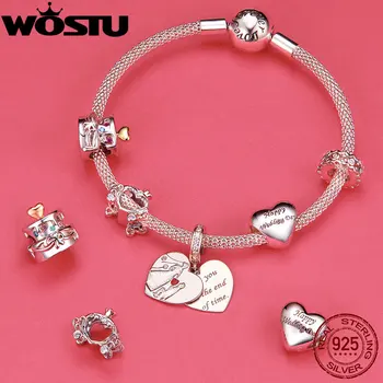 

WOSTU Silver Charm 925 Sterling Silver Wedding Cake Charms Bride Princess Pumpkin Car Beads Heart fit Bracelet Jewelry