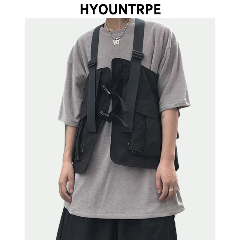 Fashion Hip Hop Sleeveless Vest Men Cargo Waistcoat with Pockets