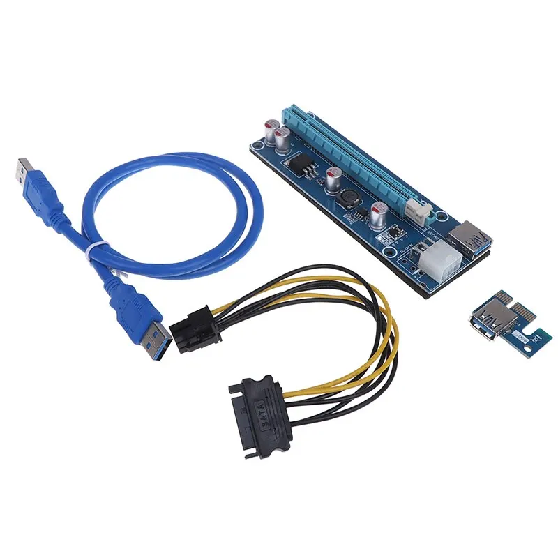 

PCI-E 1X to 16X Riser Card PCIE USB3.0 SATA Extension Adapter Card Power Cable