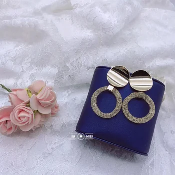 

New Temperament Metal Ring Hollow Net Chain Circle Hoop Pendant Earrings Female Personality Exaggeration Accessories Free Ship