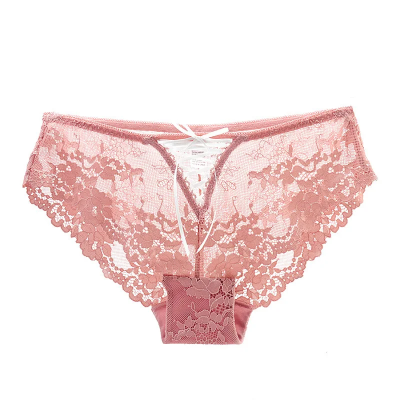 

Sexy lace ladies briefs cotton crotch comfortable soft breathable hollow briefs sweet ribbon lace trim low-waist briefs A19178