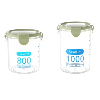 

Promotion! 2x Kitchen Food Container Seal Pot Tea Coffee Candy Storage Tank Plastic Cereals Snacks Box Cookie Canister Jars for