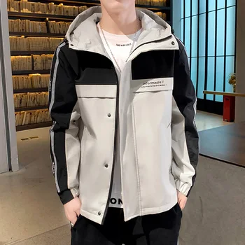

Streetwear Men's Jacket Hit Color Patchwork Hooded Coat M-3XL Trends Men's Jacket Coat