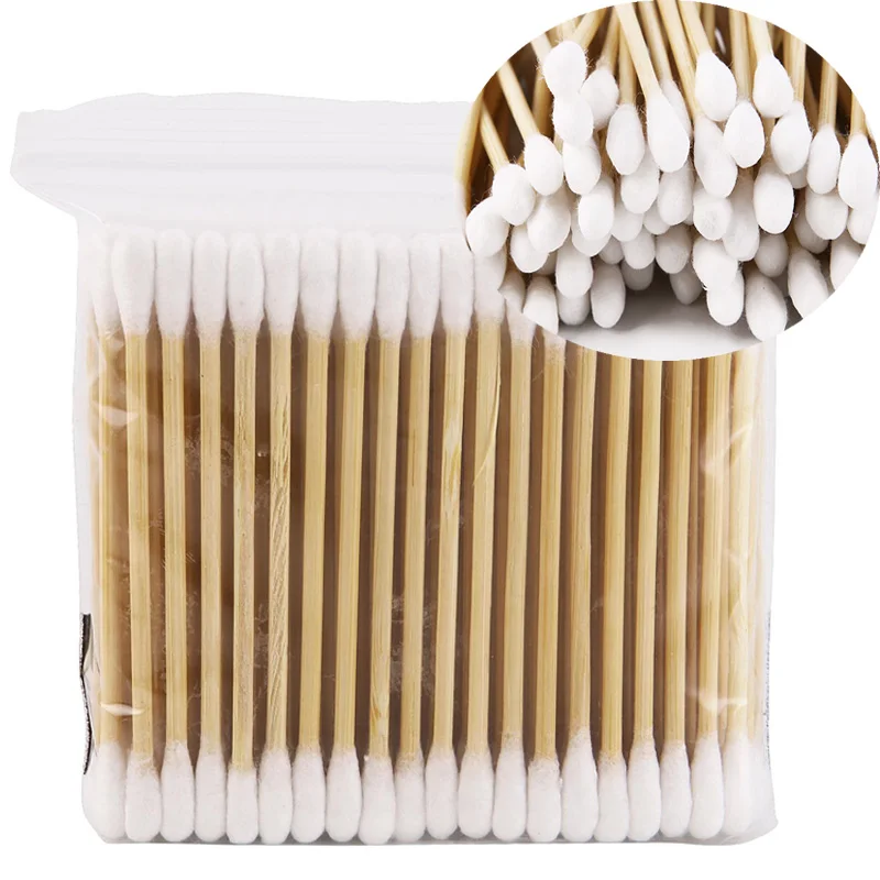 

100pcs/bag double-head disposable make-up soft cotton cotton swab wooden stick ear and nose cleaning tool cotton swab