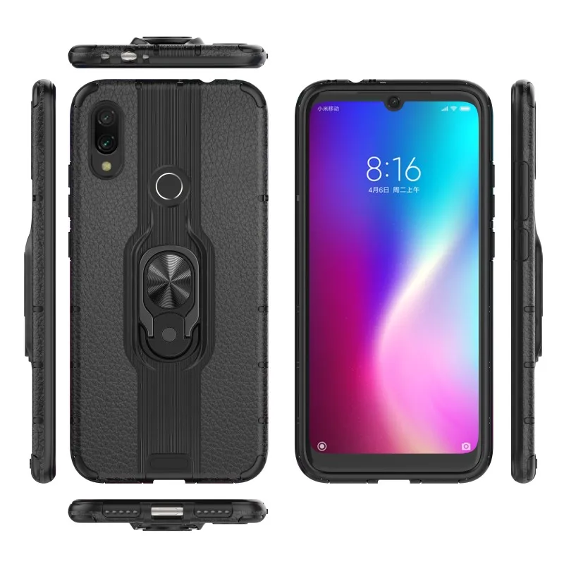 Black Чехол для Xiaomi Redmi Note 7 Pro Red mi 7 K20 Pro Чехол кольцевой магнитный держатель прочный корпус чехол для Xiaomi mi 9T mi 9T чехол - Цвет: Black