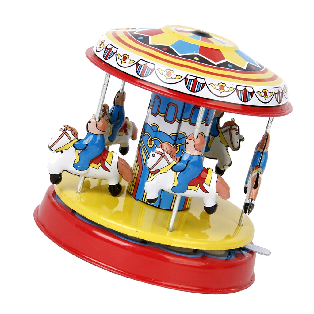 Vintage Fairground Carousel Model Merry Go Round Tin Toy Collectible Gift