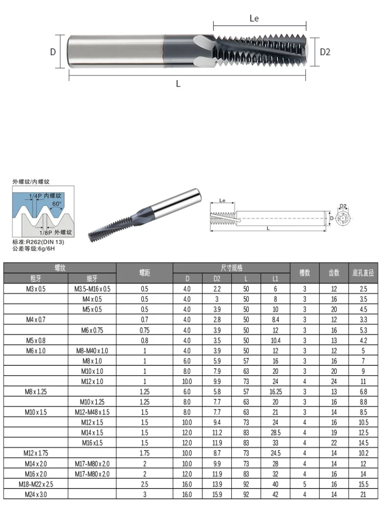 thread end mill M3 - M22 tungsten steel screw milling cutter cnc solid carbide thread mills tool cutting tools