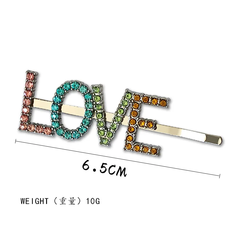 1 шт. многоцветные заколки для волос с надписью LOVE со стразами зажимы заколки для волос женские металлические аксессуары для укладки волос - Цвет: Silver Pink