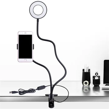 

Selfie Ring Light With Cell Phone Holder Lazy Bracket LED Lights For Live Stream 3.6 Inches Flexible Long Arms support USB port