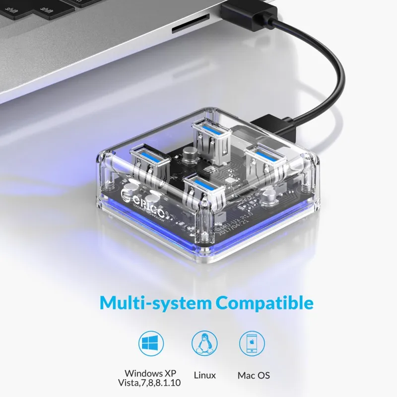 Прозрачный 4 порта USB 3,0 концентратор от 1 до 4 порта USB 3,0 концентратор прозрачный USB3.0 адаптер сплиттер с Micro USB блок питания