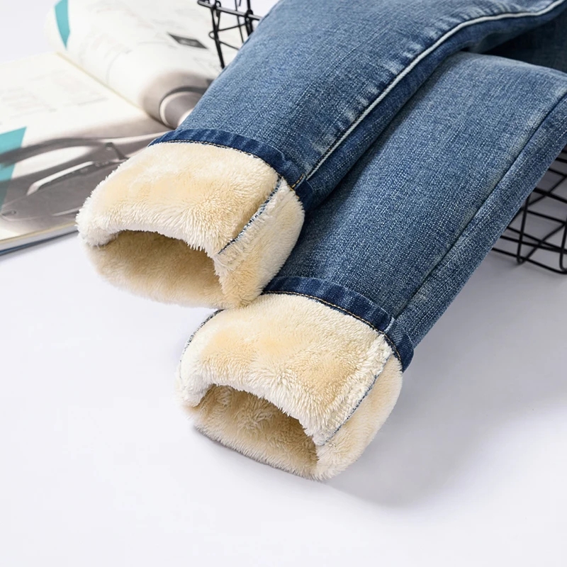 Winter Thicking High Waist Jeans For Women Casual Warm Velvet Skinny Denim Trousers Plus Size Ankle-Length Retro Leggings Jeans