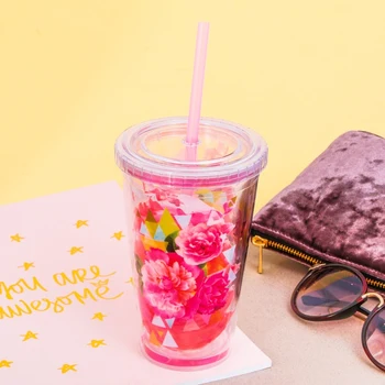 

Glass with a straw "Peonies", 500 ml