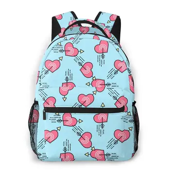 

Valentine's Day Line Hearts Casual Daypack Travel School Bag with Pockets for Women College