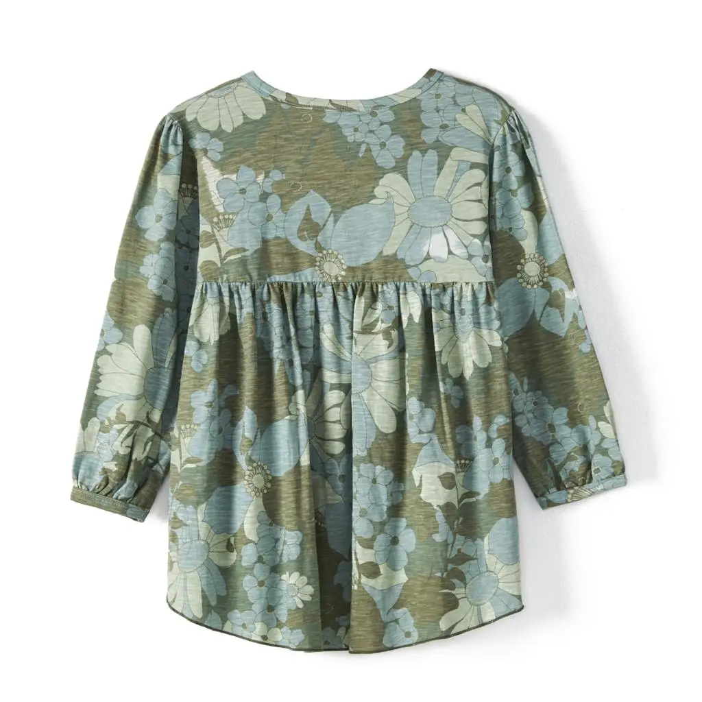 CupofSweet Denim Button-Neck Ruffled Hi-low Hem Girls Tops Tunic Children Autumn Long Sleeves Kid Shirt Casual Girl Top Blouses