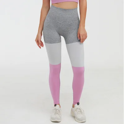 X-HERR контрастный бесшовный комплект для тренажерного зала, укороченный топ, Леггинсы для йоги с высокой талией, спортивная одежда для активного фитнеса - Цвет: Gray Pink Bottom