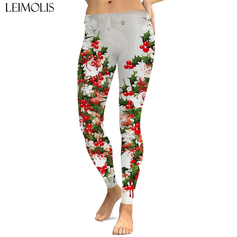 

LEIMOLIS Beautiful Christmas tree print push up leggings plus size women fitness workout punk high waist spandex leggins