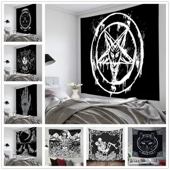 

Pentagram Flag of Satan Tarot Black Cat Tapestry Wall Hanging Hand Hippie Moon Wolf Witchcraft Decor Tapestries Wall Blanket