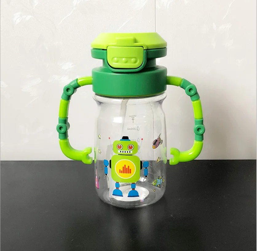 kids bottle Робот мультфильм детская чашка с ручкой тренировочная Питьевая чашка предотвращение утечки чашка соломенная чашка Мужская и женская детская питьевая вода - Цвет: kids bottle
