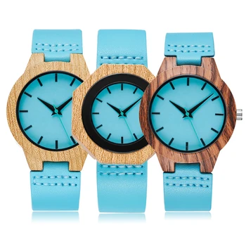 Reloj de cuarzo de imitación de madera para hombre y mujer, cronógrafo con caja hexagonal, esfera azul, correa de cuero, pulsera para pareja
