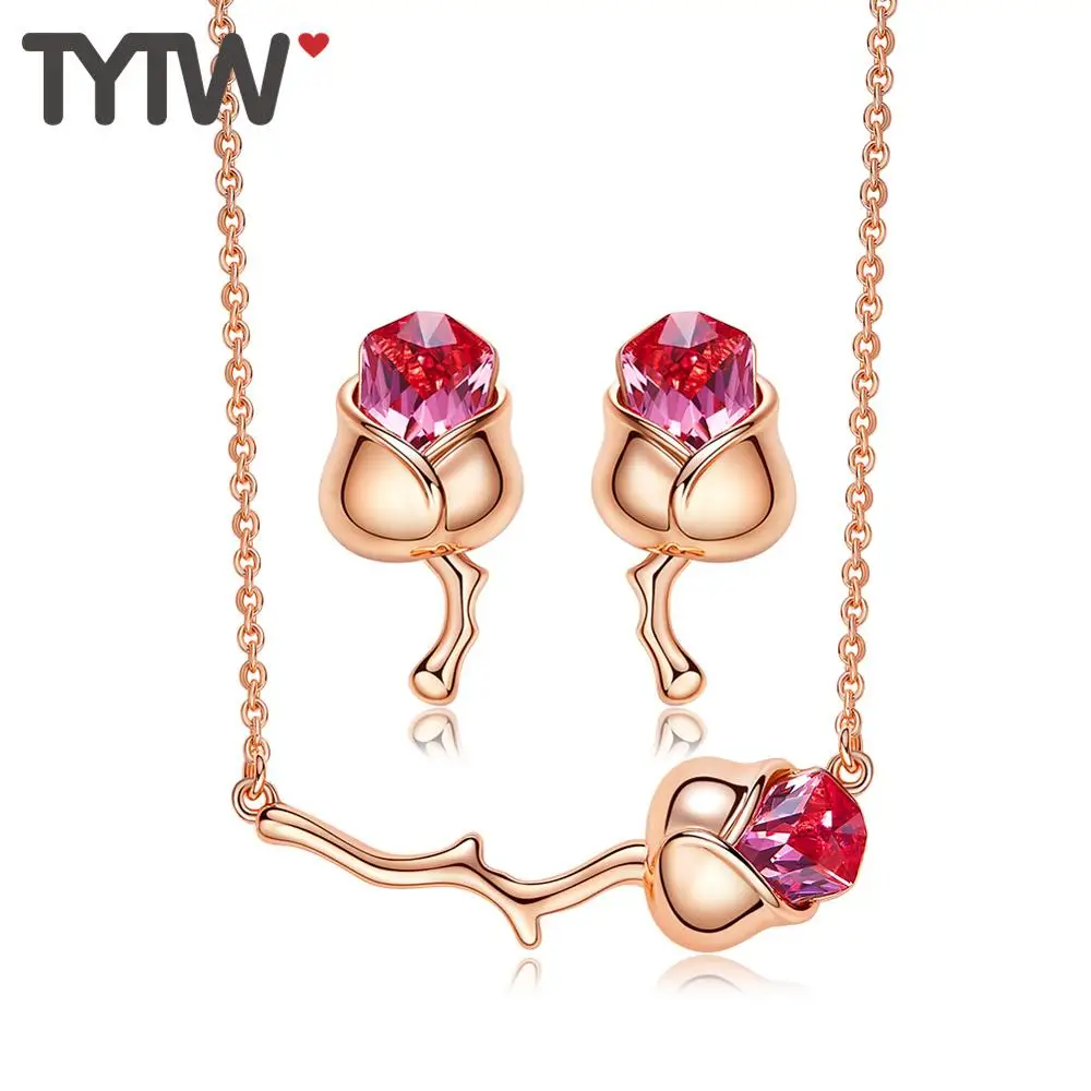 

Rose Women Classical Crystal Necklace earring Jewelry Set