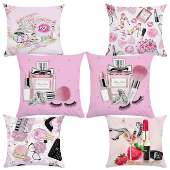 

Pink Perfume Printing Series Throw Pillow Case 45*45 For Home Bedroom Sofa Car Soft Durable Cushion Pillow Cover