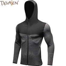 TACVASEN походные Рубашки Рубашка для пробежек Мужская спортивная рубашка Спортивная майка с капюшоном обтягивающие с длинным рукавом рубашка YEL-02