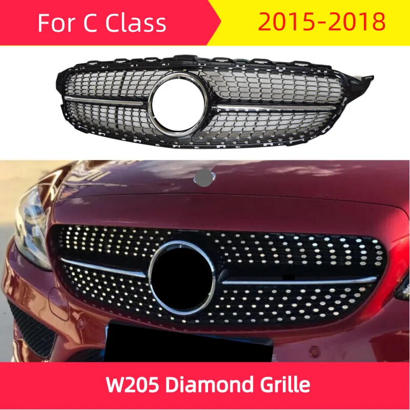 Алмазная Передняя решетка для mercedes W205 подходит для- C Класс C180 C200 C300 спортивный передний гриль ABS не подходит C63 C63s