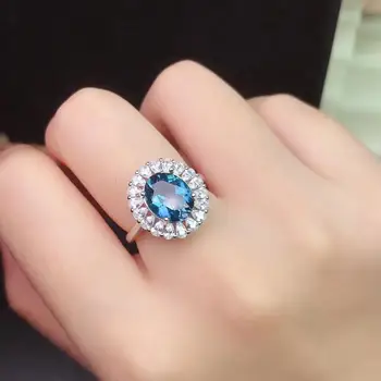 

New Natural London Blue Topaz Ring 925 Silver High-end Atmospheric Main Stone Size 8x10mm