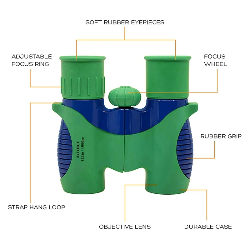 Детский бинокль 8X21, компактный бинокль, набор, ударопрочный, высокое разрешение, для наблюдения за птицами, охоты, походов, на открытом воздухе, подарок для детей