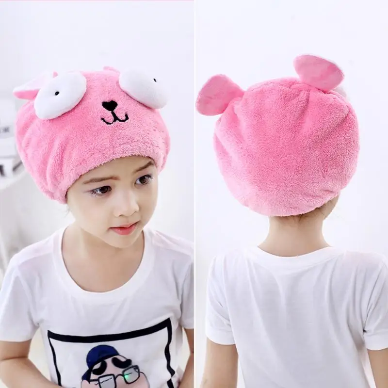 Kids Adult Creative Cartoon Hair Dryer Hat Coral Velvet Shower Cap Wiping Quick-drying Hair Towel Absorbent Bath/Shower Care Cap