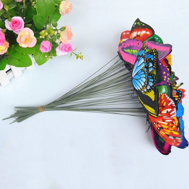 Artificial Butterfly Garden Decorations Simulation Butterfly Stakes Yard Plant Lawn Decor Fake Butterefly Random Color