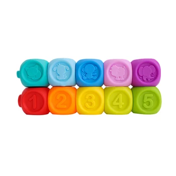 

10 Pieces/Set Baby Catching Toys Baby Soft Rubber Embossed Blocks Teether Squeeze Toys Bath Ball Toys 6-12 Months Can Bite Early