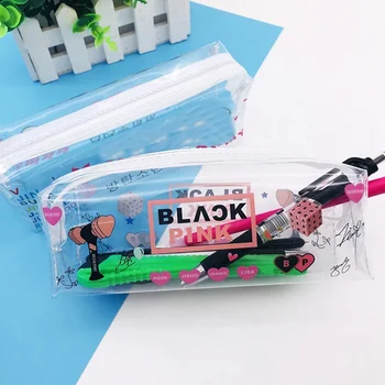 

New Kpop BLACKPINK GOT7 SEVENTEEN Transparent Storage Bag Pink Pencil Case Size 18*6.5*5.5CM