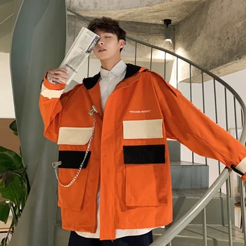 

2020 Men's Baseball Work Clothes Loose Coats Male Student Streetwear Brand Bomber Jacket Men Black/white/orange Windbreaker