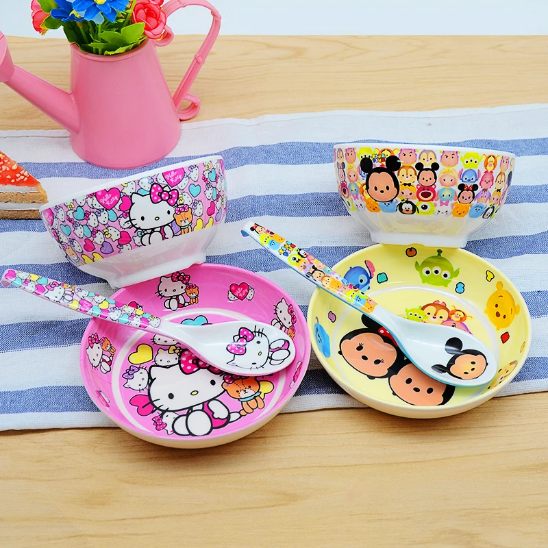 

3pc/set baby cartoon Melamine Bowls spoons and plates Kid anti-broken food feeding products