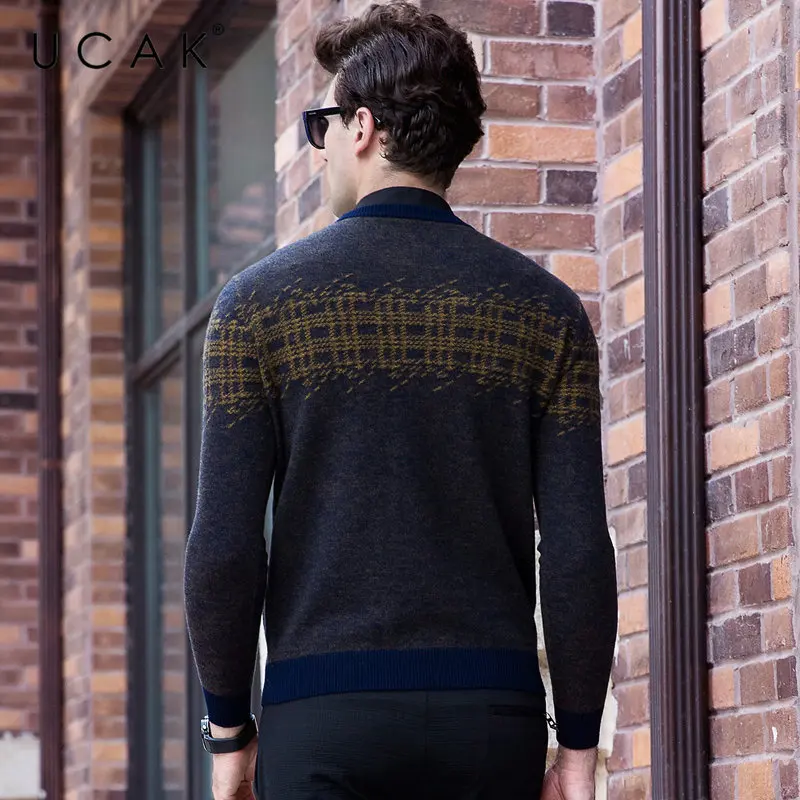 UCAK бренд чистая мериносовая шерсть свитер для мужчин Новое поступление осень зима мягкий теплый пуловер мужской трикотаж кашемир Pull Homme U3062