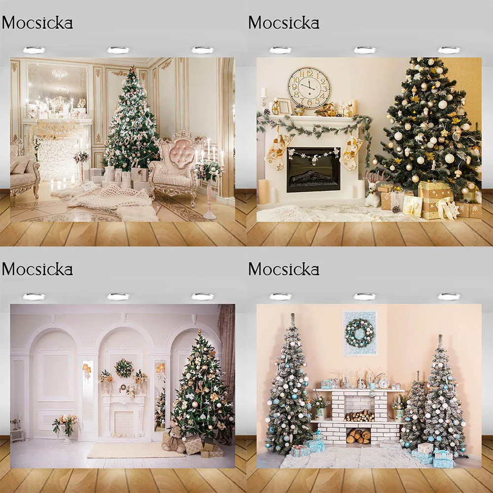 Mocsicka Christmas Living Room Backgrounds Christmas Tree Fireplace Garland Xmas Backdrop Decorations Newborn Photography Props