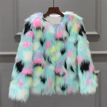 New Arrival Womens Faux Fur Coat Ladies Warm Faux Fur Coat Jacket Winter Gradient Color Parka Outerwear Plus Size Jacket Women