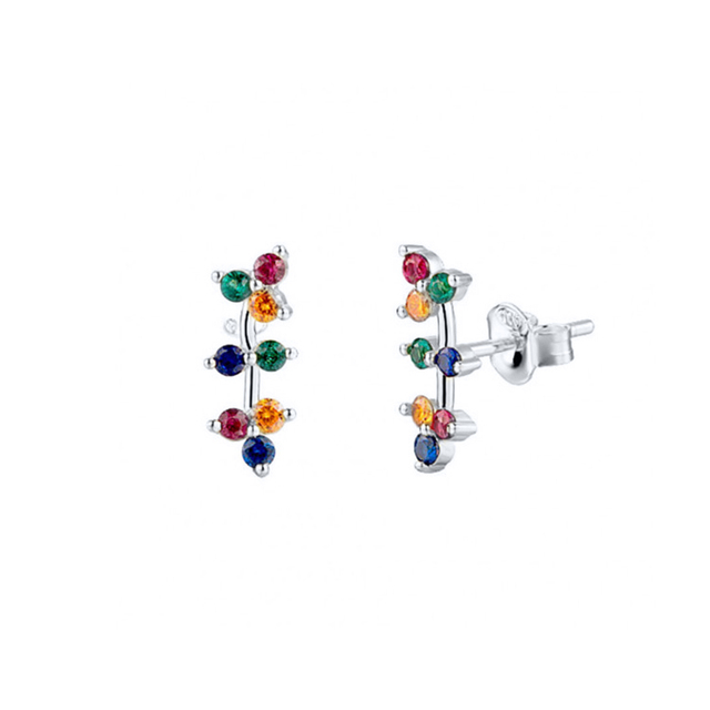 925 Sterling Silver Colored Crystal Hoop Earrings Collection Rainbow Zircon Mosaic Charm Circle Huggie Earrings Jewelry
