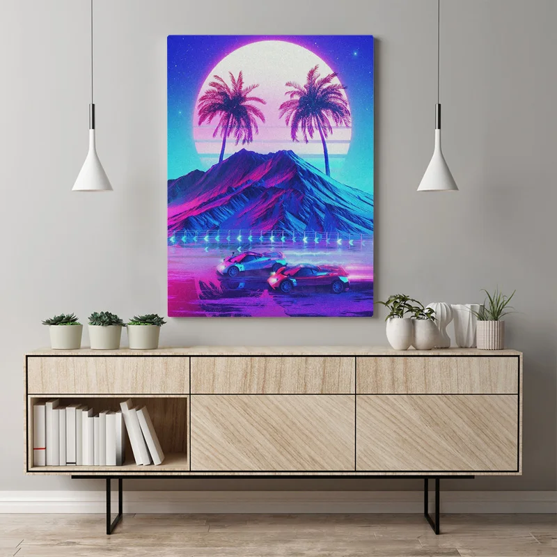 Synthwave Ретро электро плакат, настенный Арт холст для гостиной, дома, спальни, кабинета, комнаты в общежитии, художественные украшения, принты