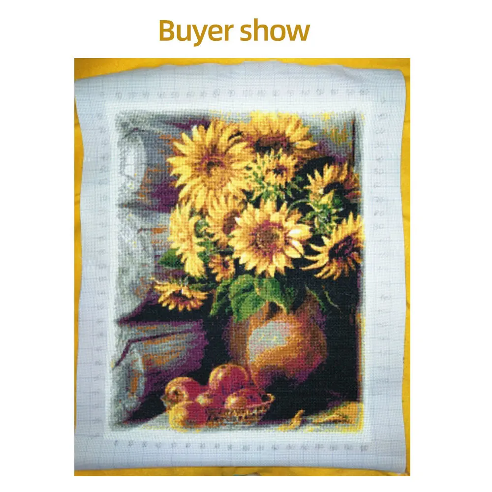 DIY Cross Stitch Sunflowers Cotton Thread Painting Embroidery Kits 14CT Home Decoration