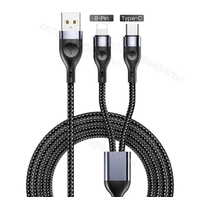 USB Type C Cable 6A 66W Fast Charging for Huawei Mate 40 P50 Pro Quick Charge 2 in 1 USB Cable for iPhone 13 12 11 Pro Max