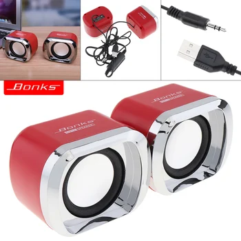 

Bonks DX12 Mini Red USB2.0 Subwoofer Dual Channel Speaker 3.5mm Audio Plug USB Power Plug for Desktop PC Laptop MP3 Mobile Phone