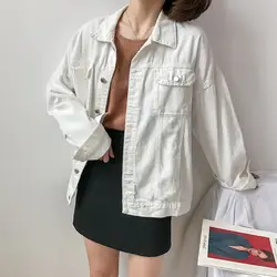 Шикарная Женская куртка, лето 2019, новый стиль, корейский стиль, Ретро стиль, Харадзюку, свободный крой, сплошной цвет, джинсовое пальто