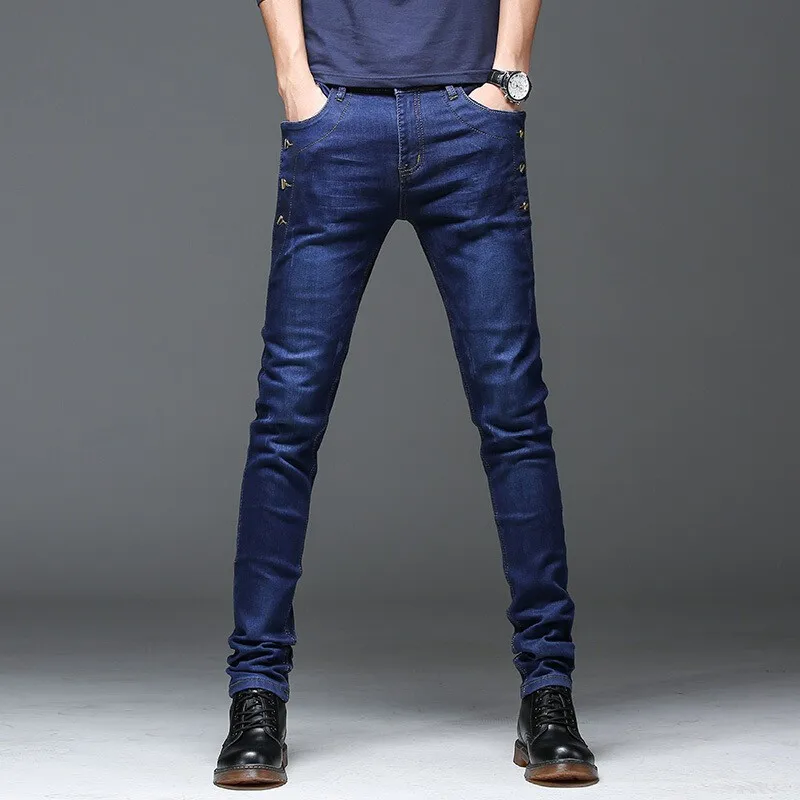 Осенние Новые мужские джинсы черные классические модные дизайнерские Джинсовые обтягивающие мужские джинсы повседневные Высококачественные зауженные брюки мужские джинсы