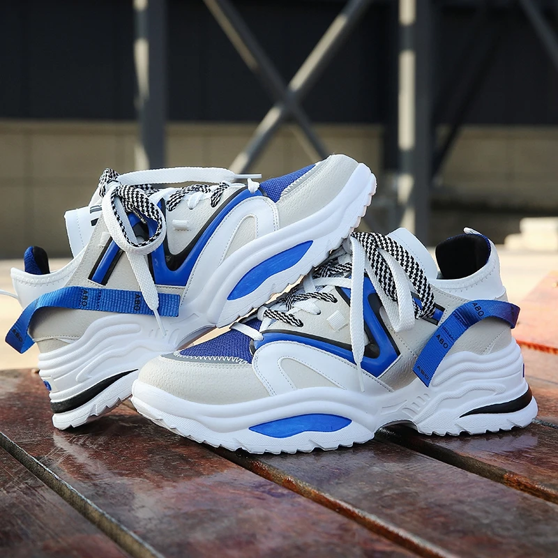 Мужские кроссовки для бега; chaussure homme; модная дизайнерская обувь на толстой подошве для бега, фитнеса, уличного спорта; синяя мужская обувь