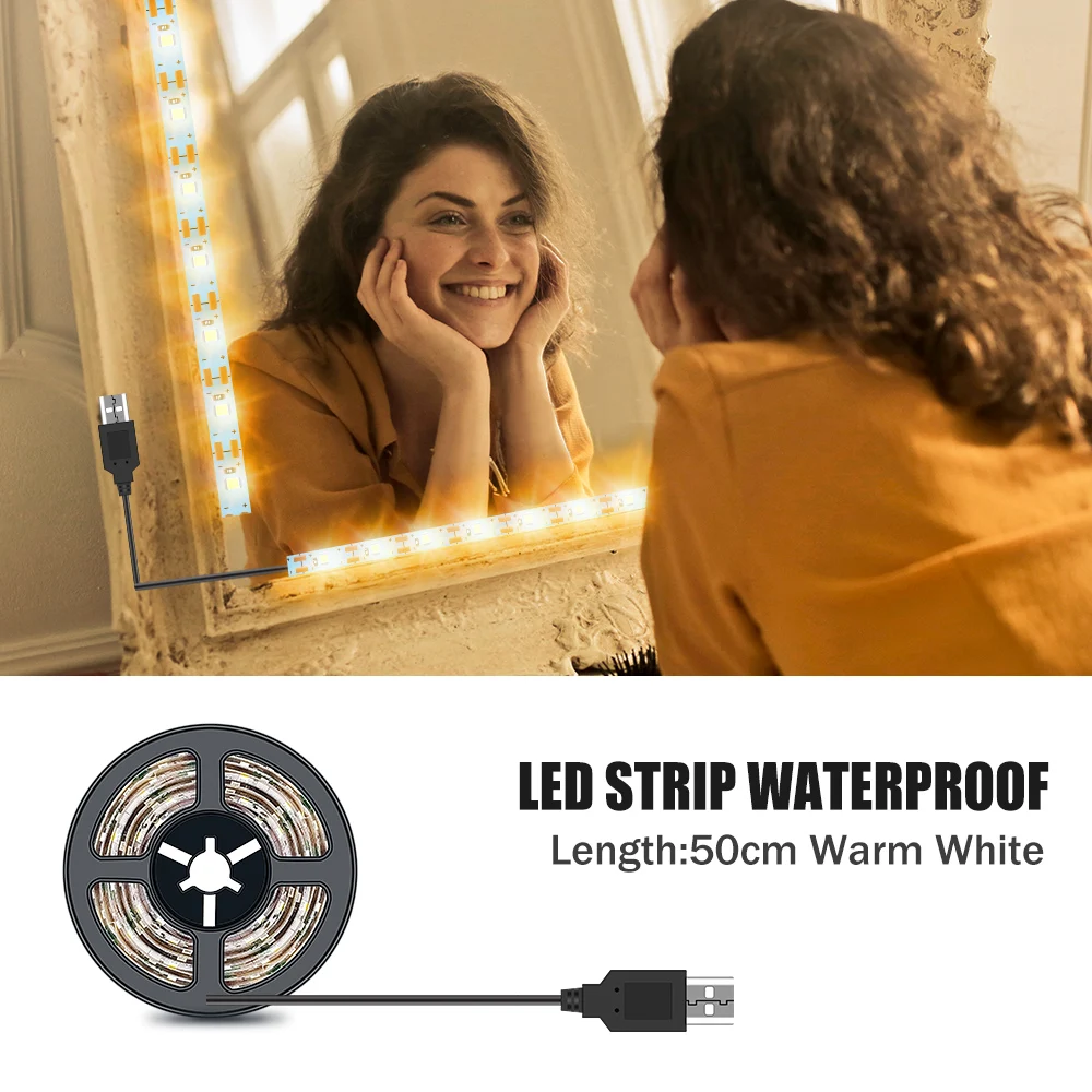 Imagen de Waterproof Bathroom Mirror Backlight Light Led Lamp Tape for Makeup Mirror USB 5V Led Vanity Dressing Table Beauty Lamp 0.5m-5m