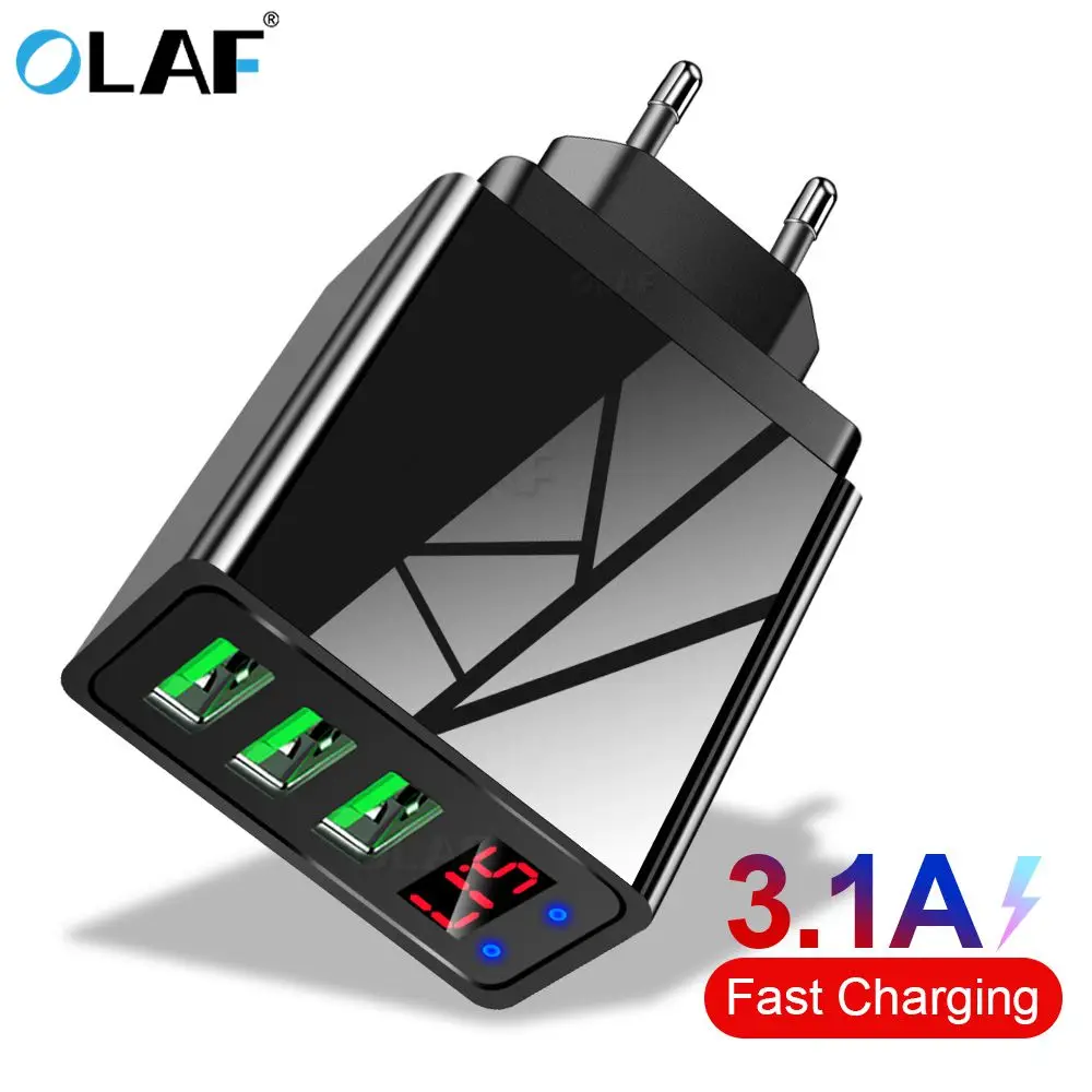 

OLAF LED Display EU US 3 Port USB Charger 3A Mobile Phone USB Charger Fast Charging Wall Charger For iPhone X Samsung S10 Xiaomi